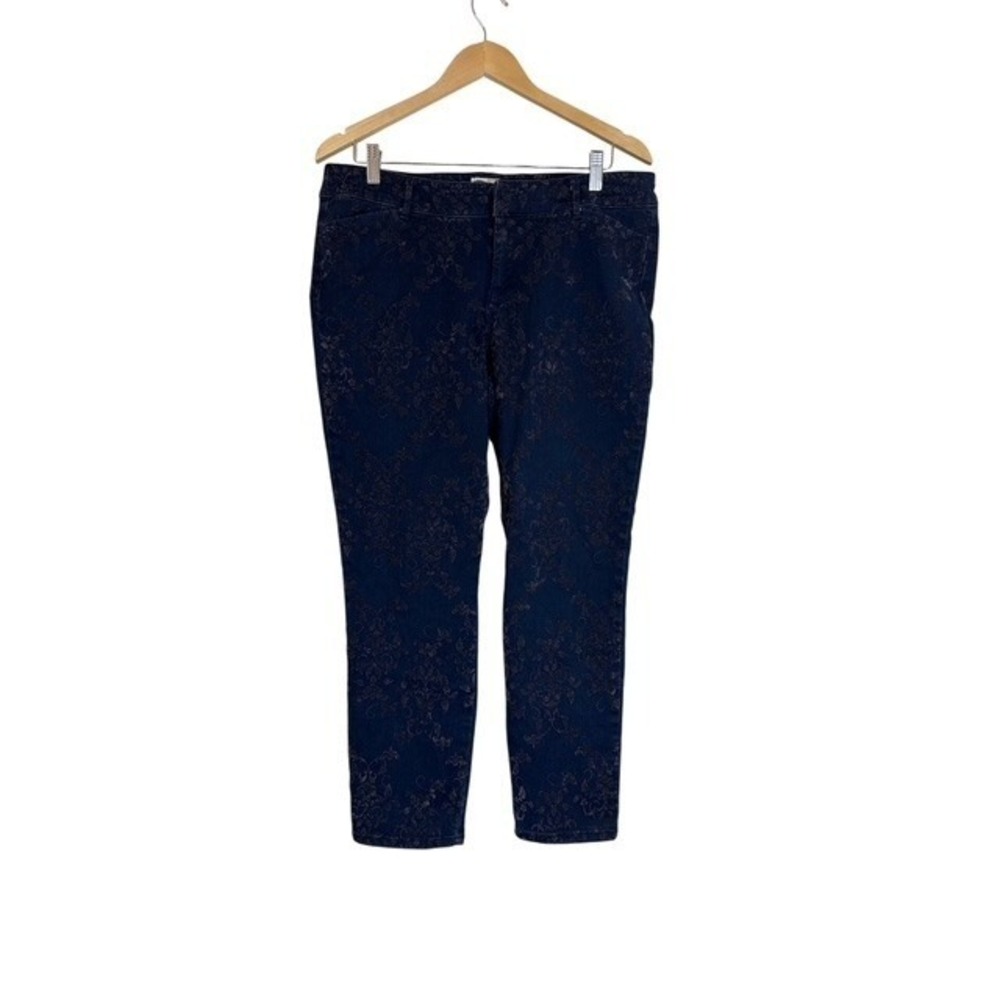 OLD NAVY Pixie Velvet‎ Flocked Pants Mid Rise Ankle Stretch Blue Black Floral 14